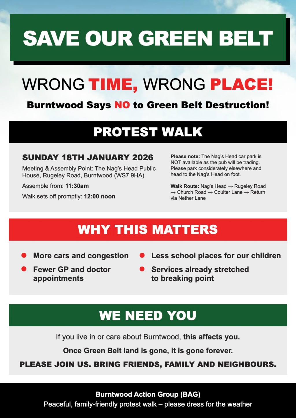Wrong Time, Wrong Place: Join the Peaceful Protest Walk to Save Burntwood’s Green Belt