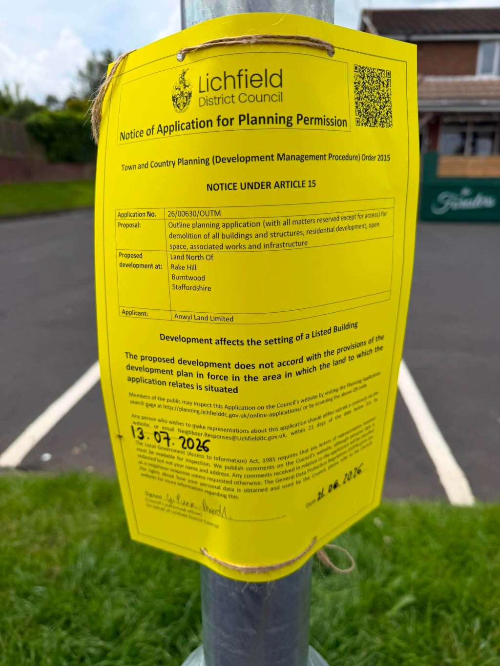 🚨 The Yellow Signs Are Up! Meg Lane & Rake Hill Deadline 13th July 2026